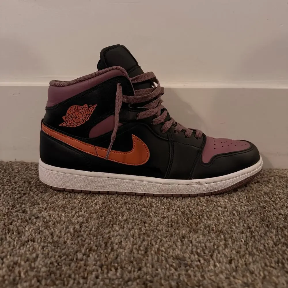 NIKE Men's Air Jordan 1 Mid SE Black Sky J Mauve Shoes Size 10